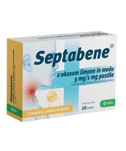 Septabene 3 mg/1 mg pastile z okusom limone in medu, 16 pastil